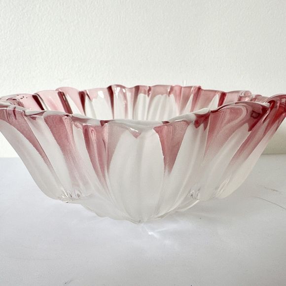 Mikasa Pink & White Crystal tulips Pink Collection 7 inch bowl Decor Glass  - Picture 4 of 14